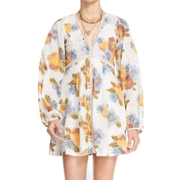 Free People Strawberry Fields Mini Dress Size Small Ivory - Picture 2 of 10